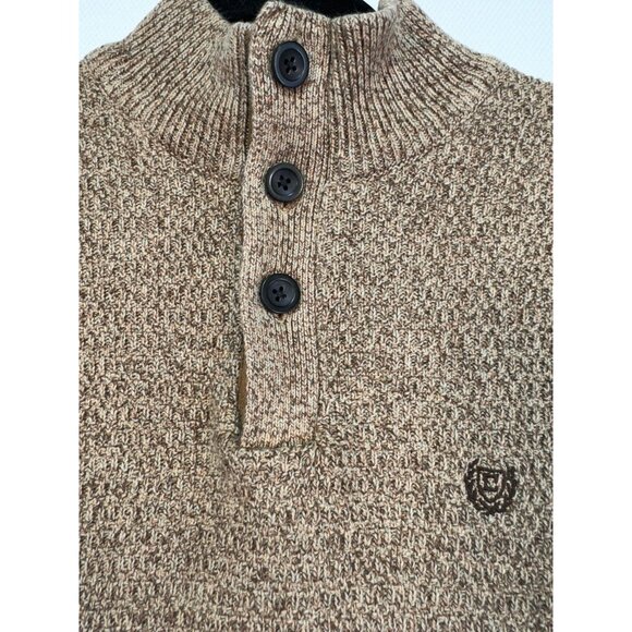 Chaps Mens Button Collar Sweater S Brown Elbow Patch 100% Cotton - Picture 2 of 13